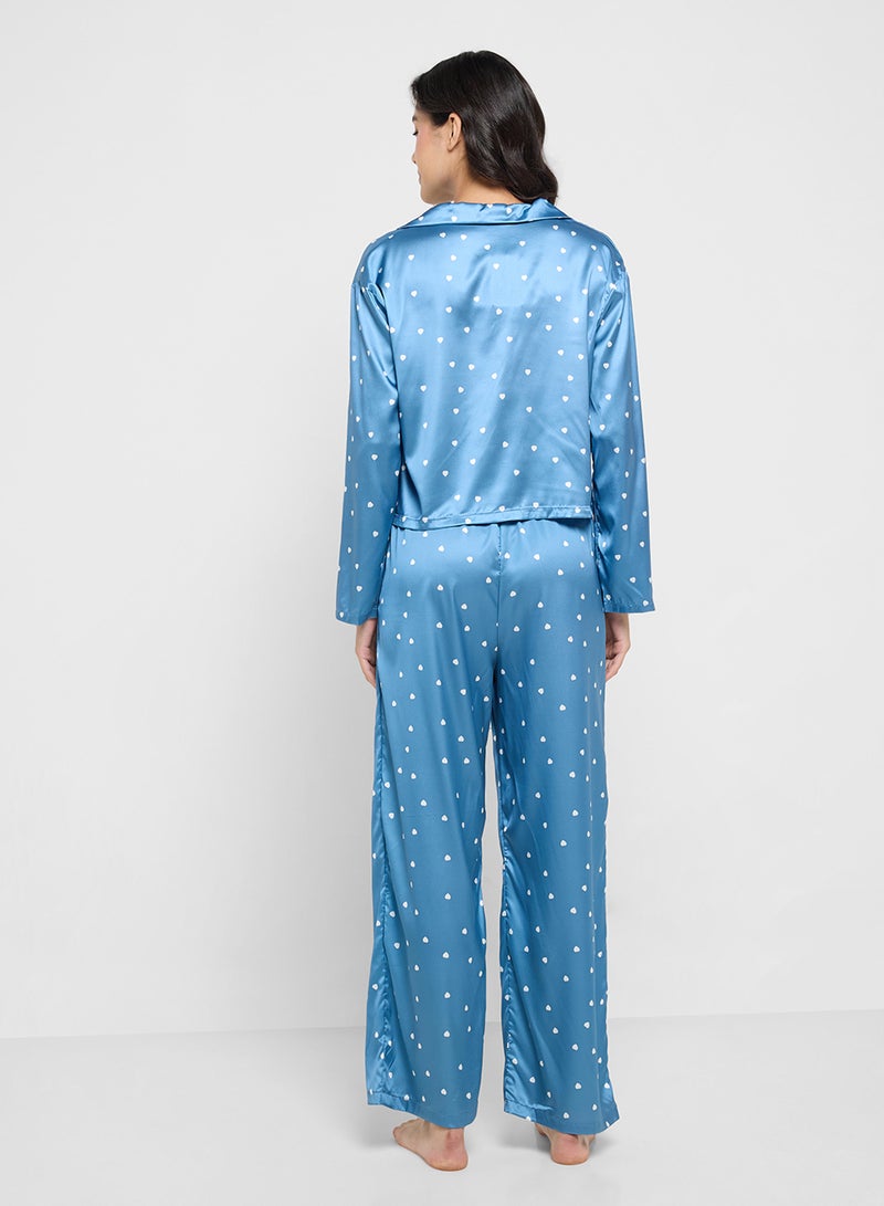 Ginger Satin Printed Button Down Pyjama Set - Image 2