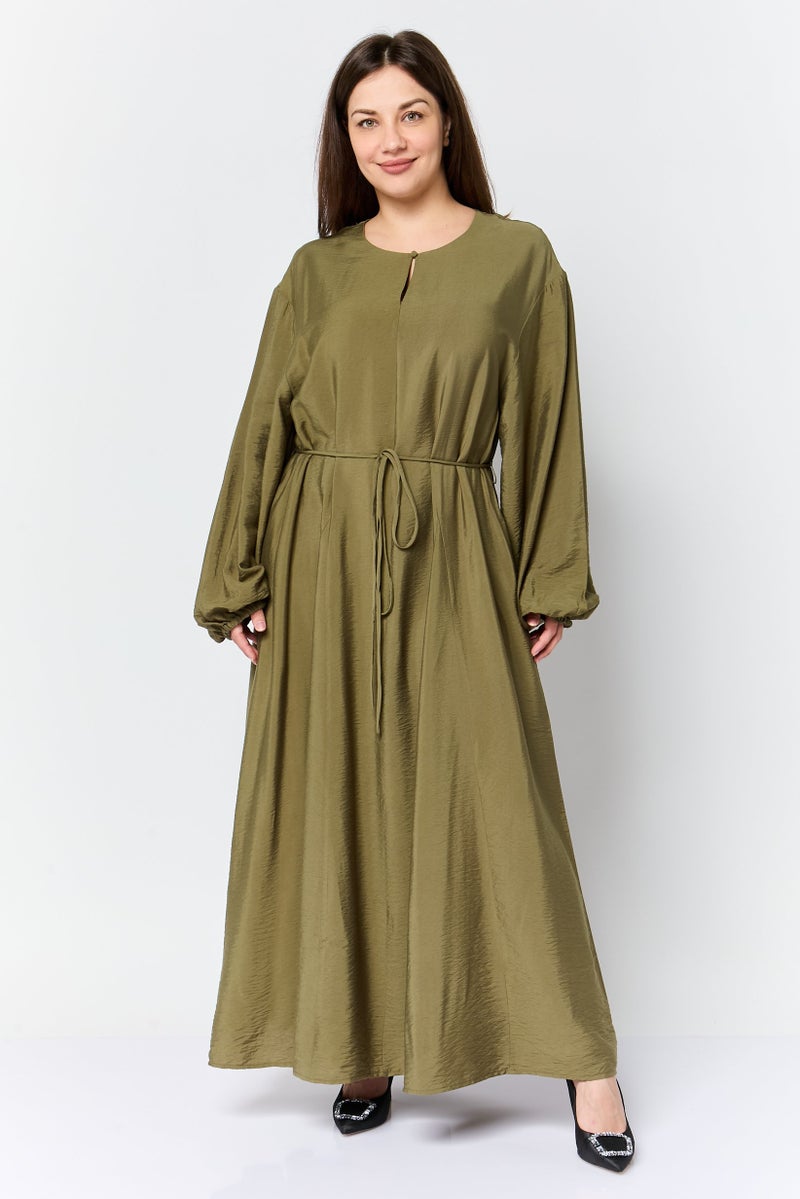 ANNE KLEIN فستان ماكسي برباط مغلق للنساء، زيتوني - Image 1
