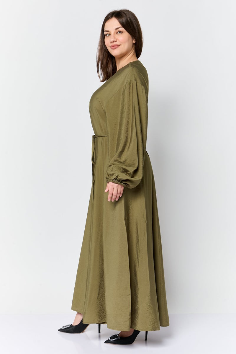 ANNE KLEIN فستان ماكسي برباط مغلق للنساء، زيتوني - Image 3