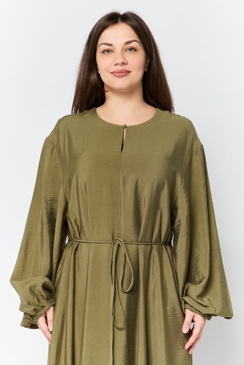 ANNE KLEIN فستان ماكسي برباط مغلق للنساء، زيتوني - Image 2