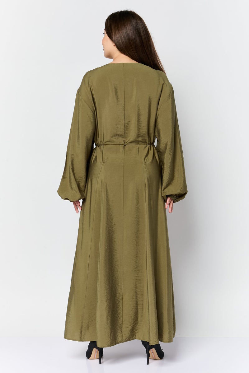 ANNE KLEIN فستان ماكسي برباط مغلق للنساء، زيتوني - Image 4