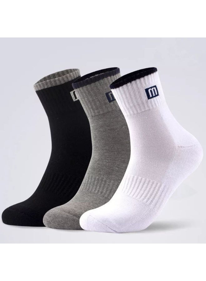 3-Pack Unisex Classic Cotton Crew Socks – Black, Grey, White | Everyday Athletic & Casual Socks for Men & Women - Image 1