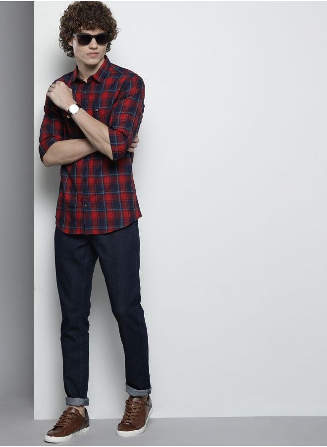 The Indian Garage Co Men Slim Fit Checkered Full Sleeves Spread Collar Casual Shirt  - Image 5