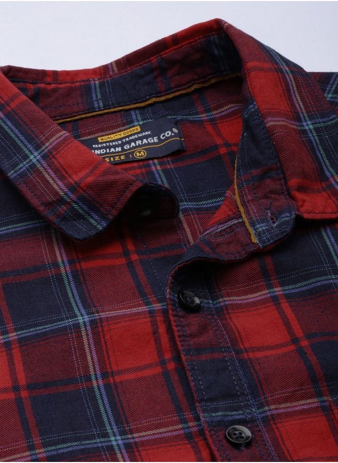The Indian Garage Co Men Slim Fit Checkered Full Sleeves Spread Collar Casual Shirt  - Image 4
