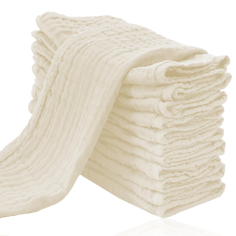 Cute Castle 12 Pack Muslin Burp Cloths for Baby UltraSoft 100 Cotton Baby Washcloths Large 20 by 10 Super Absorbent Milk Spit Up Rags Burpy Cloths for Unisex Boy Girl Ivory
