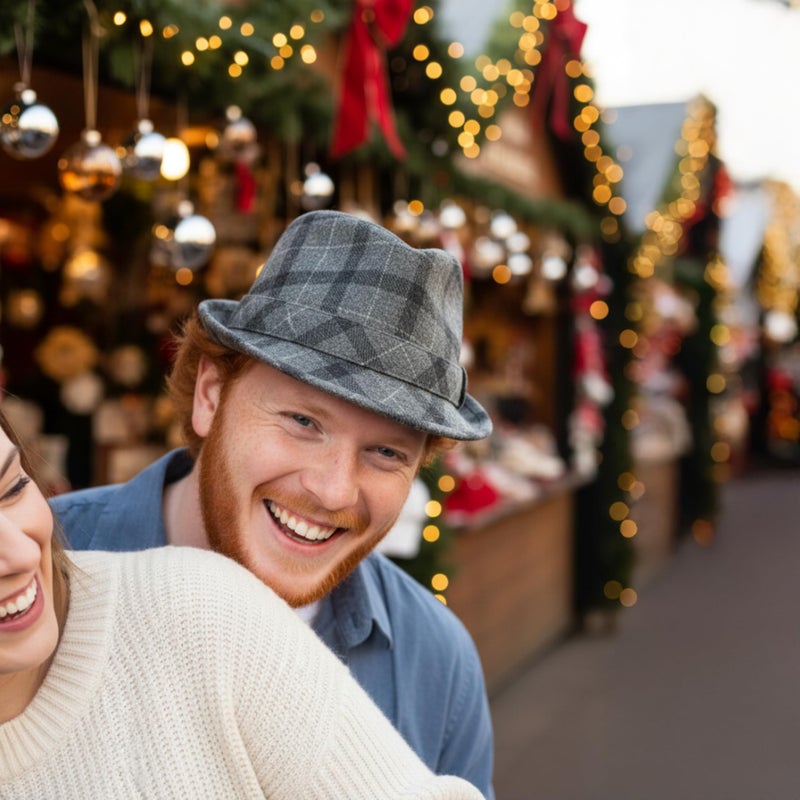 Funky Junque Menâ€™s Fedora Hat â€“ Classic Vintage Wool Blend Short Brim Dress Hats, Adjustable Wool Fedoras for Men, Fit for Formal & Casual Wear - Checkered Light Grey - Large/X-Large - Image 5