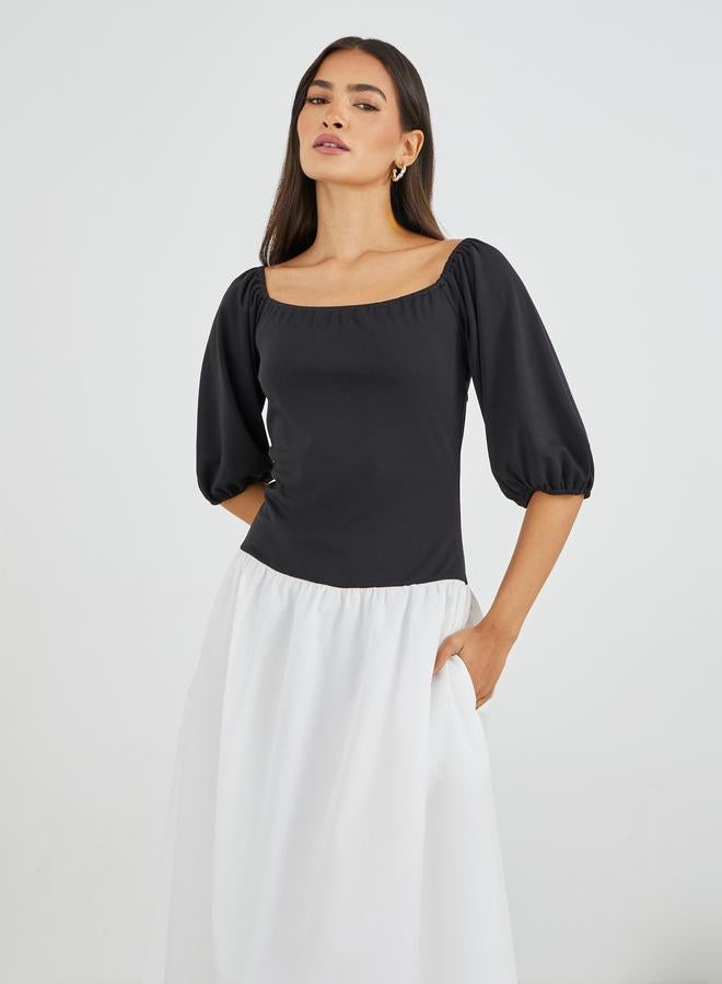 Styli Color Block Balloon Sleeveless A-Line Maxi Dress - Image 3
