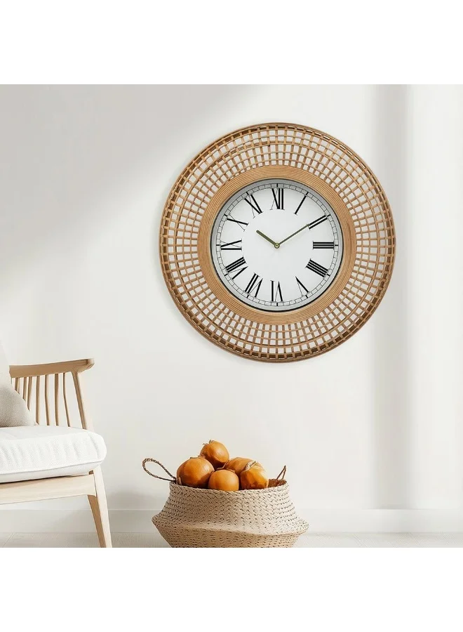 DANUBE HOME Danube Home Sansa Rattan Roman Wall Clock - Yellow 60X10X60 Stylish Wall Decor Iron & Paper Design Perfect For Home Decor Unique Clocks For Living Room Decorative Home Accessories