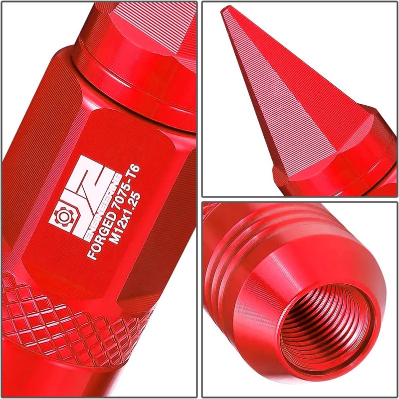 J2 Engineering 20Pcs M12x1.25 T6-7075 Aluminum Removable Spiky Cap Lug Nuts with Deep Drive Extension, Red - Image 3