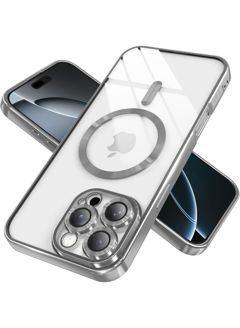 جراب مغناطيسي شفاف لهاتف آيفون 16 برو، متوافق مع ماج سيف، مزود بواقي عدسة كاميرا مدمج، غطاء هاتف ناعم ونحيف لهاتف آيفون 16 برو - تيتانيوم طبيعي