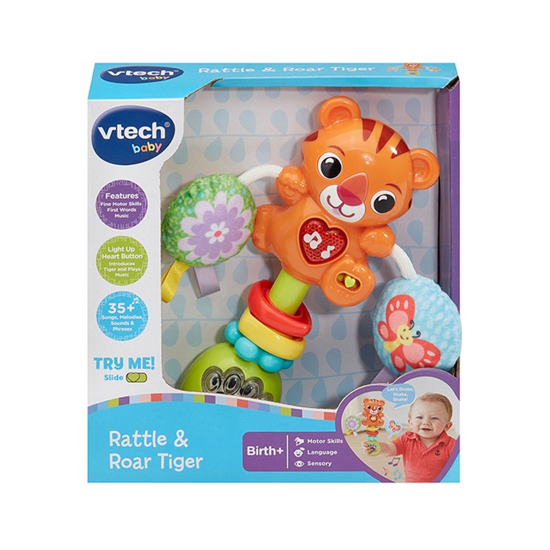 VTech Rattle & Roar Tiger | Baby Rattle with Lights, Music & Textured Pom Poms | Fine Motor & Sensory Development Toy for Infants - Image 3