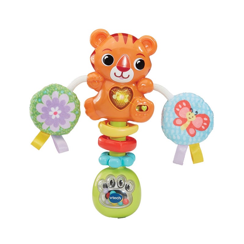 VTech Rattle & Roar Tiger | Baby Rattle with Lights, Music & Textured Pom Poms | Fine Motor & Sensory Development Toy for Infants - Image 1