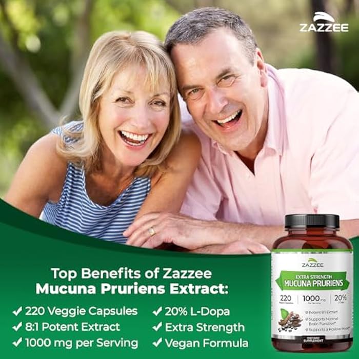 Zazzee Extra Strength Mucuna Pruriens 8:1 Extract, Minimum 20% L-Dopa, 1000 mg, 220 Vegan Capsules, 110 Day Supply, Concentrated and Standardized 8X Extract, 100% Vegetarian, All-Natural and Non-GMO - Image 3