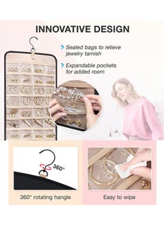 Hanging Jewelry Storage Roll with Metal Hooks, Double-Sided Jewelry Holder ，Jewelry Box， Jewellery Box，The organizer of necklaces, earrings and rings ,Hanging on Closet, Wall, Door, 1 piece, Large, Black - pzsku/ZD27B8C4DD9C359CD3362Z/45/_/1735128201/5b74796c-52c3-4496-b386-af2d4b37d15d