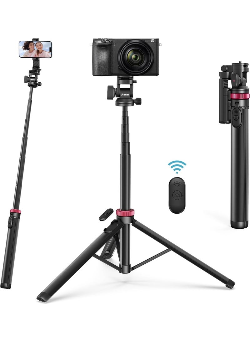ULANZI MT-78 Extendable Phone Tripod, metal 72.83" Selfie Stick Camera Tripod Stand with 2 in 1 Phone Clip, 360° Ball Head Camera Tripod with cold shoe for iPhone 17 Sony Canon, Lightweight for Travel - Image 1