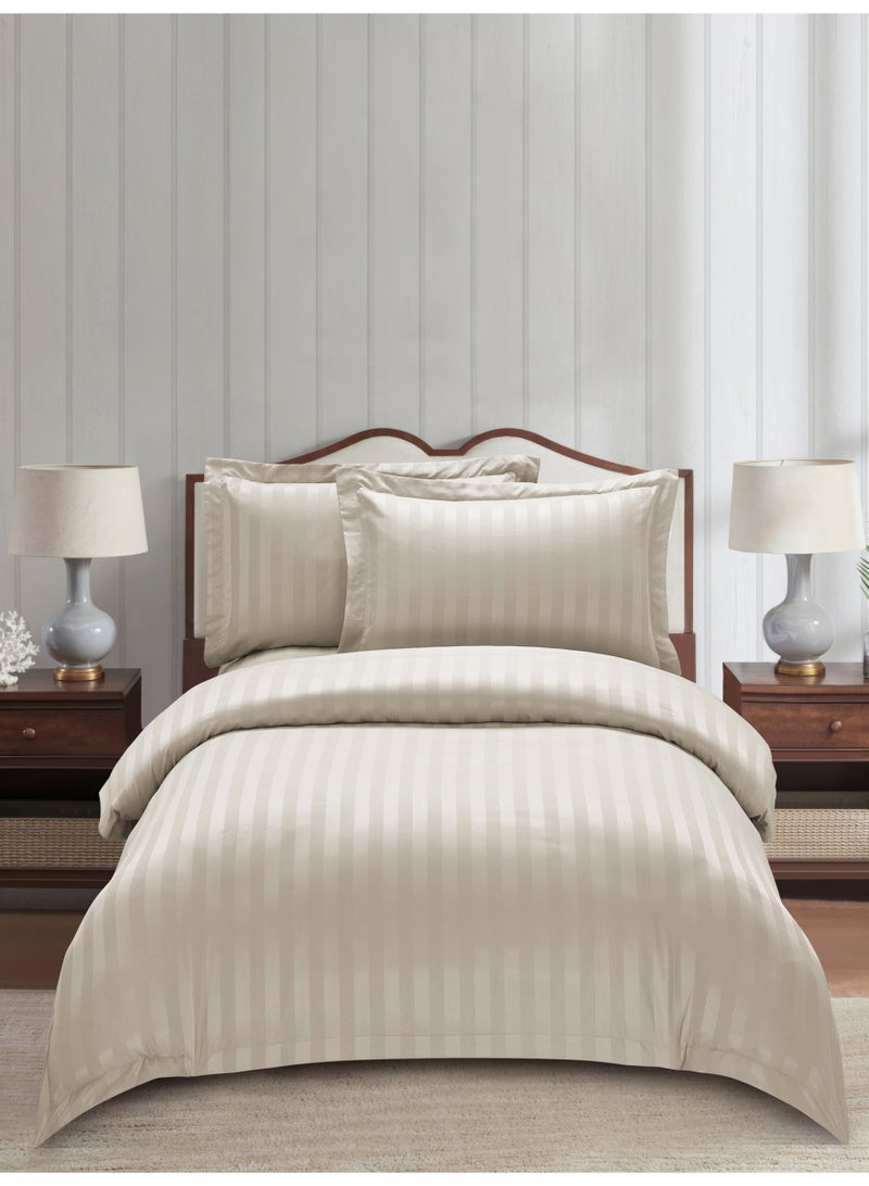 Donetella Striped Duvet Cover Set Single Size 170x230 cm - 4-Pcs Bed Set, Microfiber Fabric - 1 Duvet Cover, 1 Fitted Sheet, 2 Pillow Sham, (Filler Not Included) - Image 1