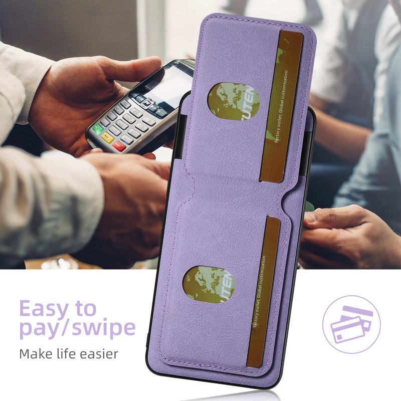 سوتين جراب خلفي لهاتف Google Pixel 9 Pro H02 من جلد الليتشي مع حامل للبطاقات (أرجواني) - Image 3