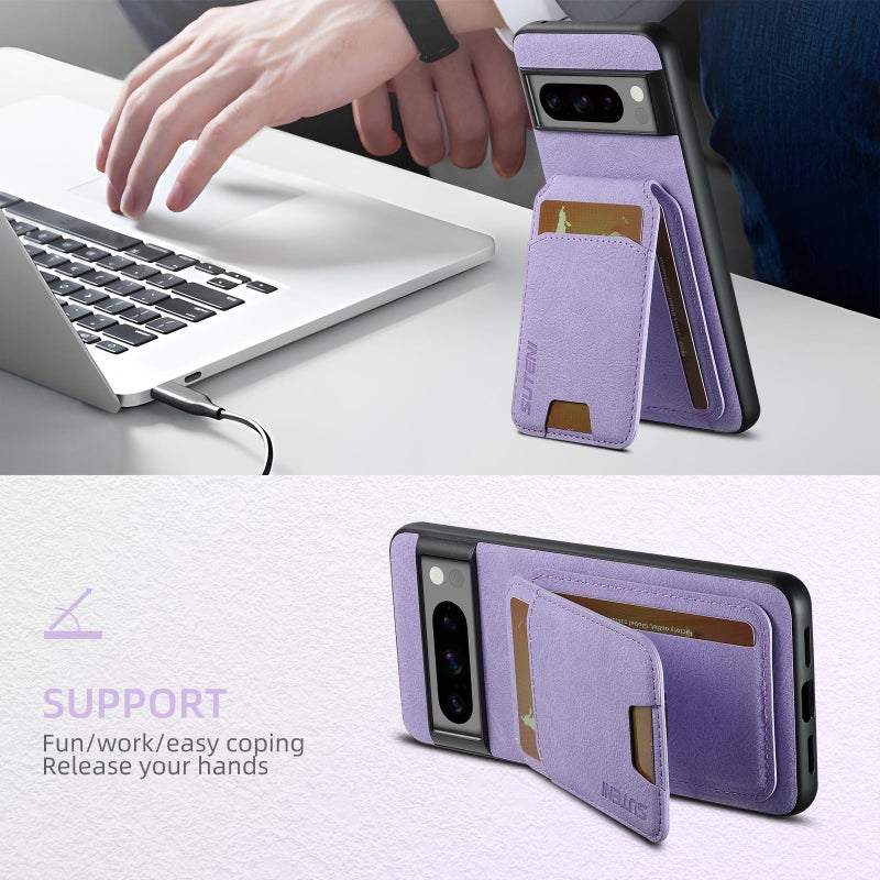 سوتين جراب خلفي لهاتف Google Pixel 9 Pro H02 من جلد الليتشي مع حامل للبطاقات (أرجواني) - Image 4