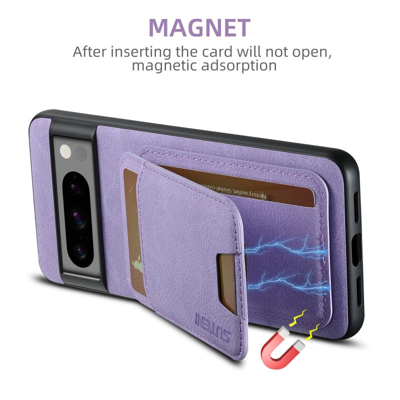 سوتين جراب خلفي لهاتف Google Pixel 9 Pro H02 من جلد الليتشي مع حامل للبطاقات (أرجواني) - Image 5