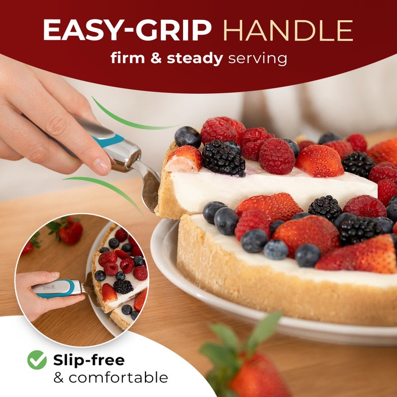 Orblue Pie Server, Essential Kitchen Tool, Serrated on Both Sides, Great for Right or Left Handed Chef, Stainless Steel Flatware, Cake Cutter, Blue - Image 5