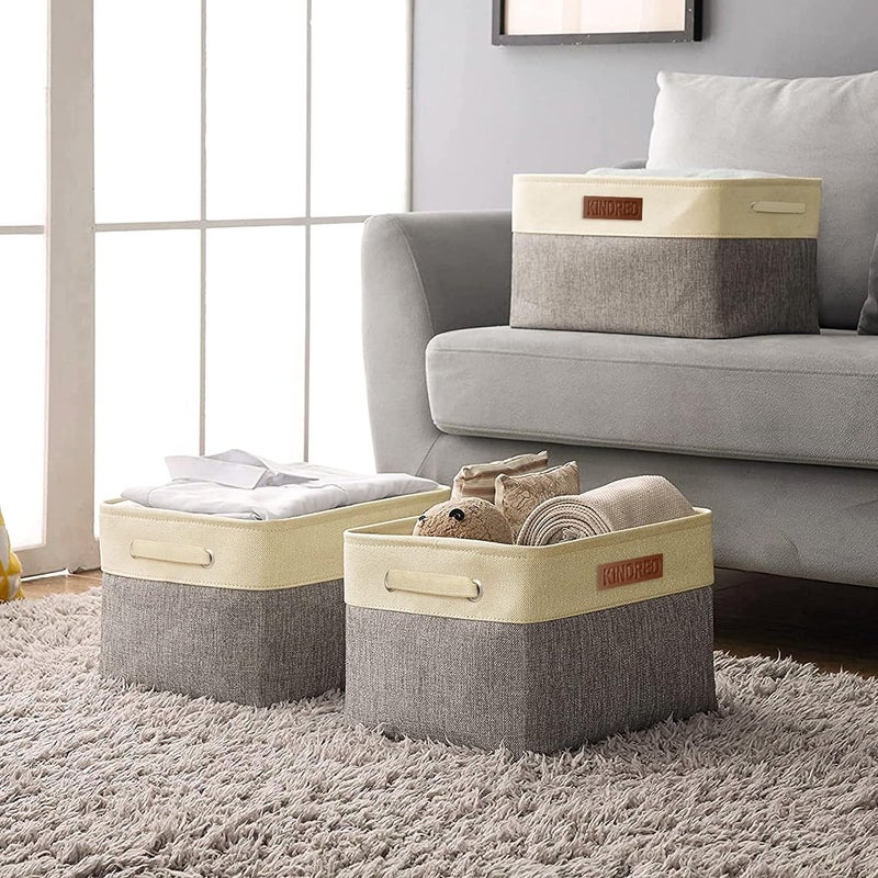 KINDRED Jute Fabric Foldable EcoFriendly Cloth Storage Basket Bins Organizer for Underbed Laundry Foldable Bag with Sturdy Handles for Sarees Blankets Comforters Books Toys - Image 4