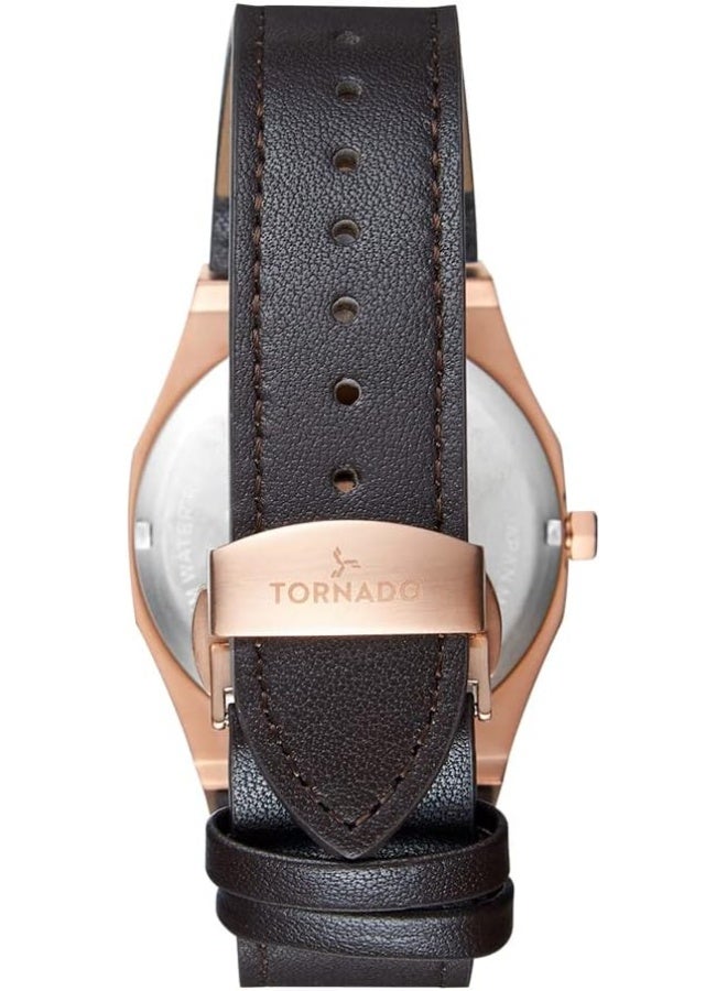Tornado Spectra Men Japan Quartz Movement Watch, Analog Display And Leather Strap - T22002-Rldb, 40 Brown - Image 3