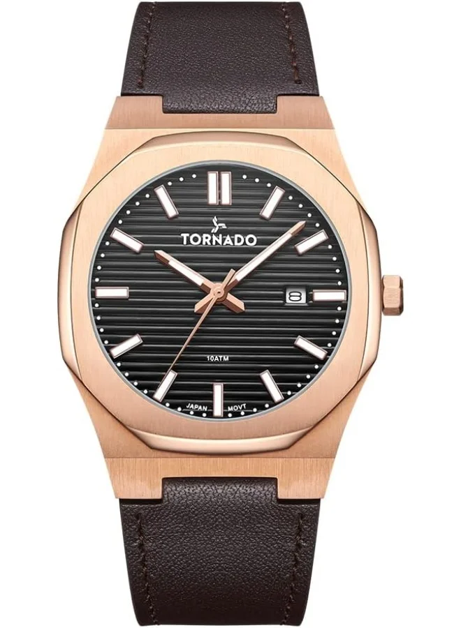 TORNADO Tornado Spectra Men Japan Quartz Movement Watch, Analog Display And Leather Strap - T22002-Rldb, 40 Brown