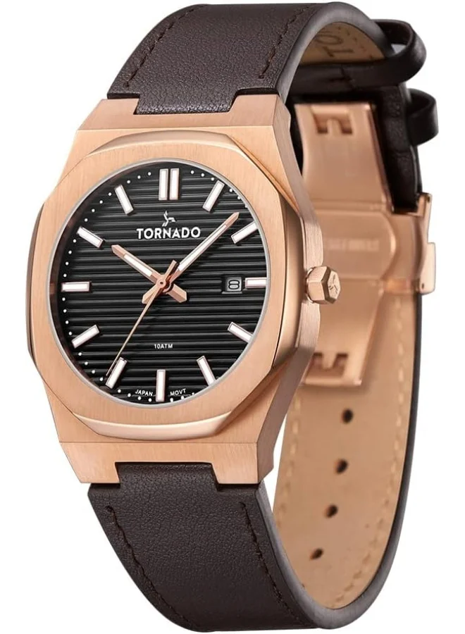 TORNADO Tornado Spectra Men Japan Quartz Movement Watch, Analog Display And Leather Strap - T22002-Rldb, 40 Brown