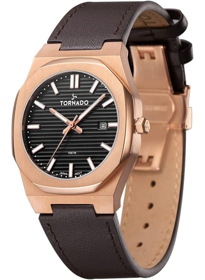 Tornado Spectra Men Japan Quartz Movement Watch, Analog Display And Leather Strap - T22002-Rldb, 40 Brown - Image 2