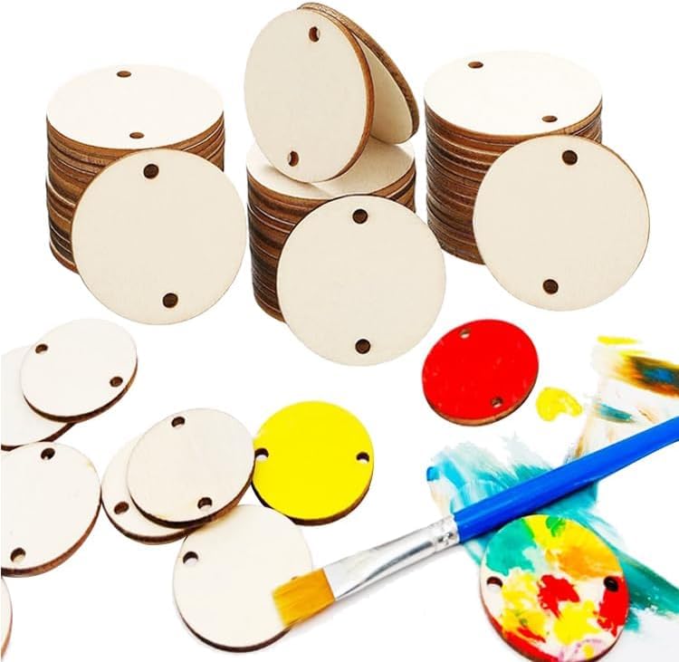 Haoser [50pcs]-Round Wooden Pine MDF Cutouts Unfinished Tags for Key Chain,Slices Crafts,Xmas Holiday Hanging Decorations,Painting Wood Craft,MDF Plains,Resin Art Work,MDF Board (3 Inch) - Image 2