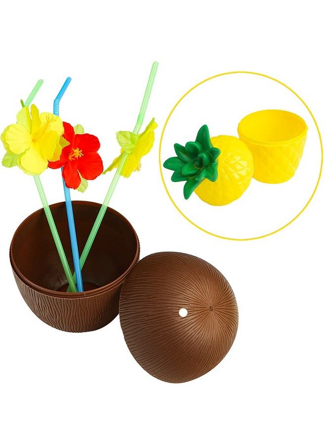 FuturePlusX Tropical Pineapple Coconut Drink Cups 3Pcs Plastic Hawaii Party Cups With Straws For Hawaiian Luau Party Children Summer Beach Party - Image 4