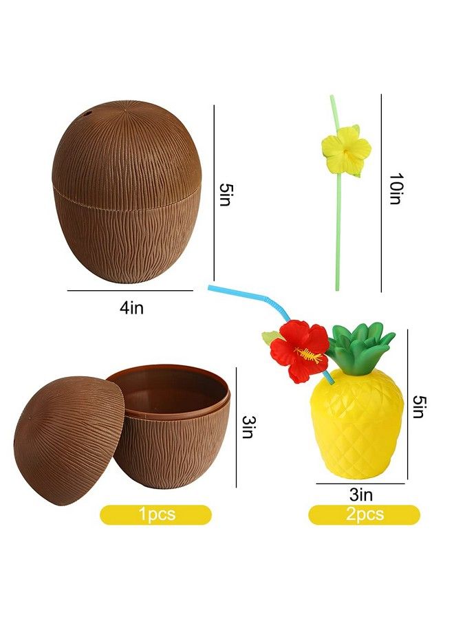 FuturePlusX Tropical Pineapple Coconut Drink Cups 3Pcs Plastic Hawaii Party Cups With Straws For Hawaiian Luau Party Children Summer Beach Party - Image 3