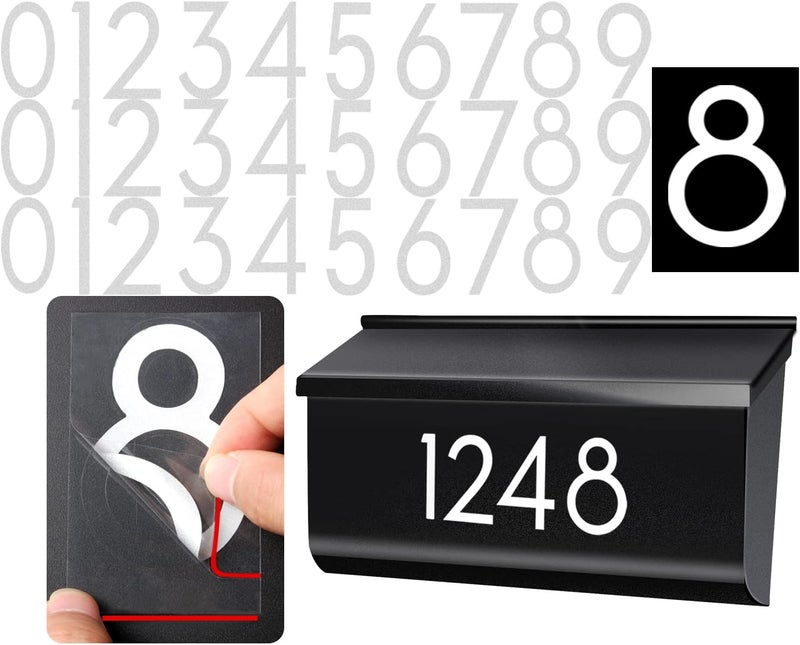 olaine 2 inch 30 Pcs Reflective Mailbox Numbers Stickers for Outside, Easy Installation with Prolonged Backing for and Pre-cut, Self Adhesive White Vinyl Address for House Address Sign Window Trash Bins - Image 1
