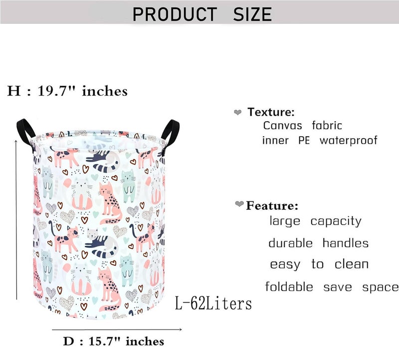 KUNRO Round Cat Laundry Gift Basket Storage Hamper, Clothes Storage Organizer Bins, Shelf Basket with Handles for Room Decor - Image 2