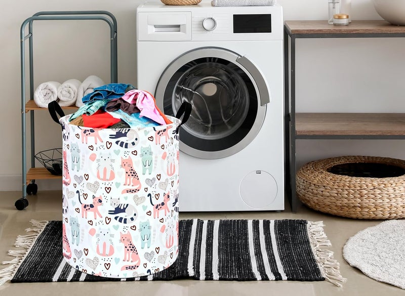 KUNRO Round Cat Laundry Gift Basket Storage Hamper, Clothes Storage Organizer Bins, Shelf Basket with Handles for Room Decor - Image 3