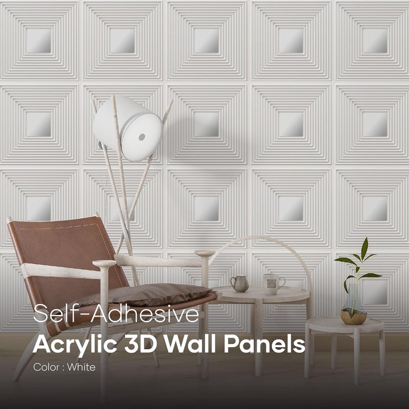 ELEVATE INTERIOR White Sticker Acrylic 3D Wall Panels | Paintable and Embossed | PVC Wallpaper for Living Room, Bedroom, TV Unit Pack of 12 Pcs Cover Area 32.4 Sq. Ft. - Image 4