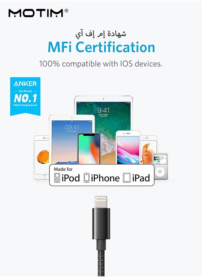 Motim - 2 Pack, Lightning To USB Cable (6ft), MFi Certified, Double-Braided Premium Nylon Lightning Cables for iPhone XS/XS Max/XR/X/8/8 Plus/7/7 Plus/6, iPad and More - Image 1