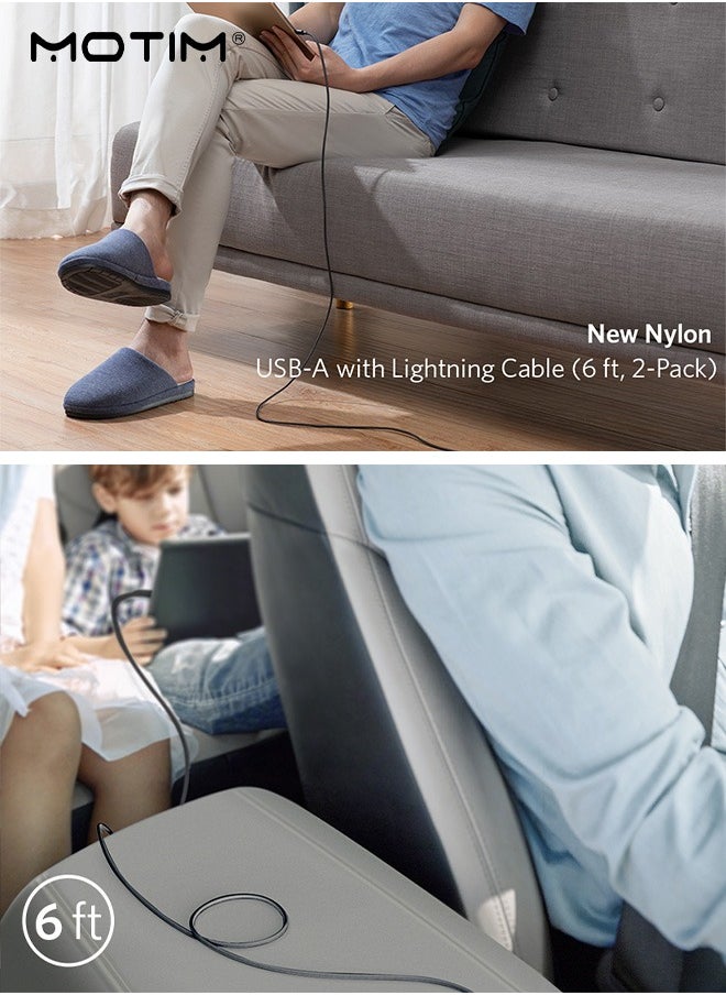Motim - 2 Pack, Lightning To USB Cable (6ft), MFi Certified, Double-Braided Premium Nylon Lightning Cables for iPhone XS/XS Max/XR/X/8/8 Plus/7/7 Plus/6, iPad and More - Image 1