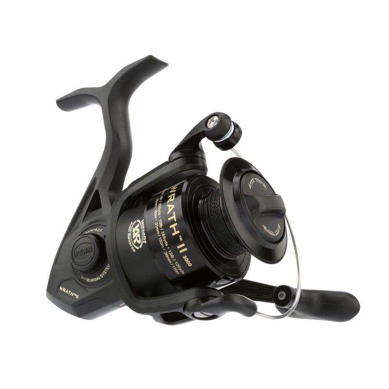 PENN Wrath II Saltwater Spinning Fishing Reel, Size 3000, Right/Left Handle Position, Corrosion-Resistant Graphite Body, Machined Anodized Aluminum Spool, Black/Gold - Image 1