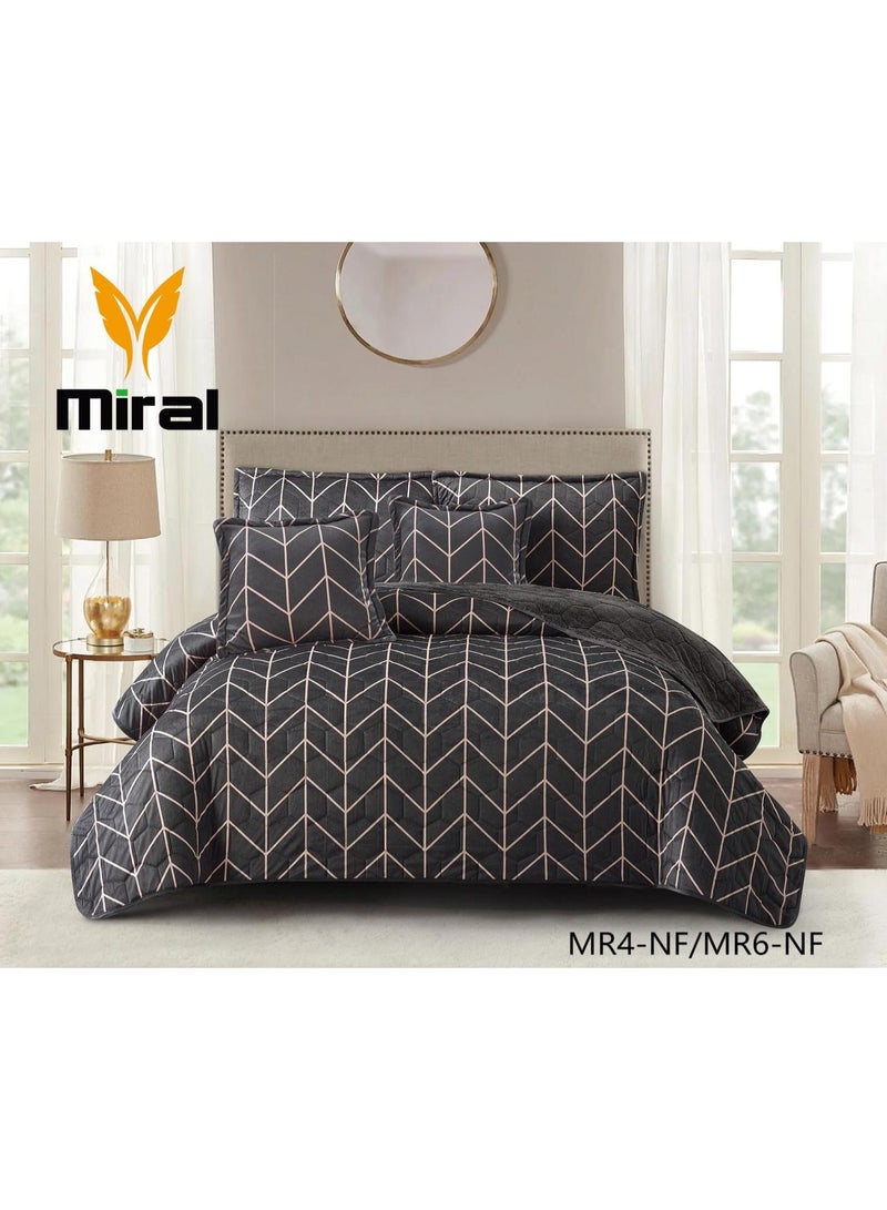 ميرال مفرش شتوي نفر ونص مضغوط، مقاس 160×210 سم | 4 قطع | وجه مشجر ووجه فرو، بتصميم سداسي فاخر - Image 1