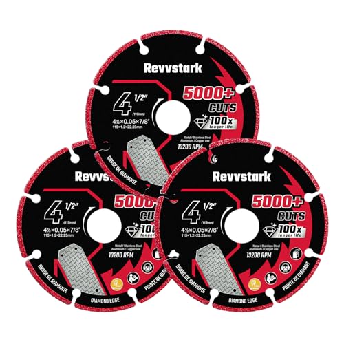 Revvstark 4 12 Inch Diamond Cutting Wheel 412 Cut Off Wheel for Angle Grinder 5000 Cuts on Rebar Stainless Steel Angle Iron and INOX 45 Inch Metal Cut Off Wheel 78 Arbor