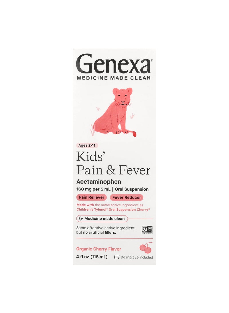 Kids' Pain & Fever, Ages 2-11, Organic Cherry, 4 fl oz (118 ml)