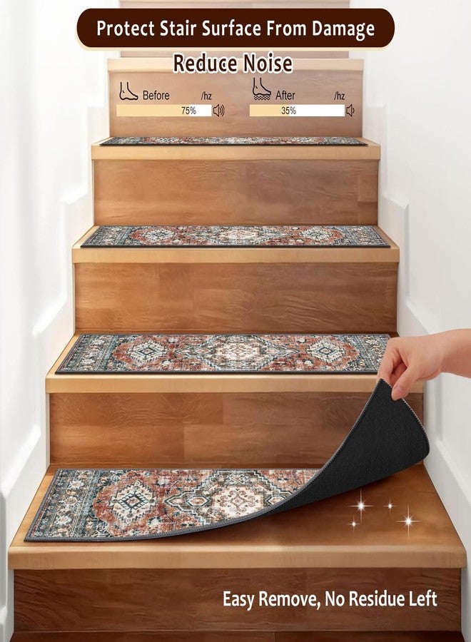 OJIA Stair Treads Non Slip for Wooden Steps Indoor 15PCS Carpet Stair Treads, Rubber Backing Stair Carpet Treads, 8"x30" Staircase Step Treads Edging Stair Rugs for Kids & Pets, Rust Red - Image 3