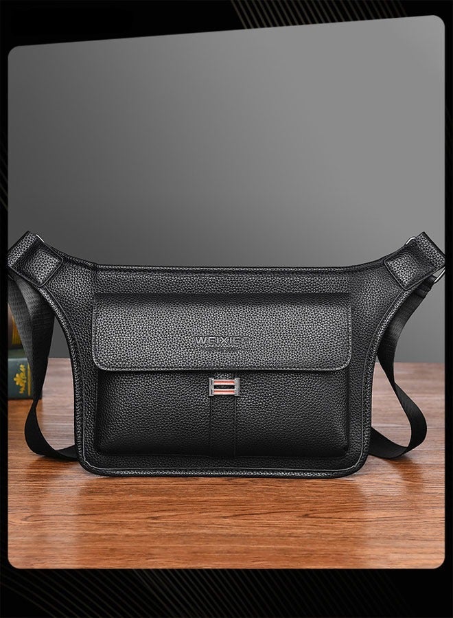 WEIXIER Men Retro Chest Bag PU Lether Water-Repellent and Wear-resistant Crossbody Bag with Adjustable Straps - Image 3