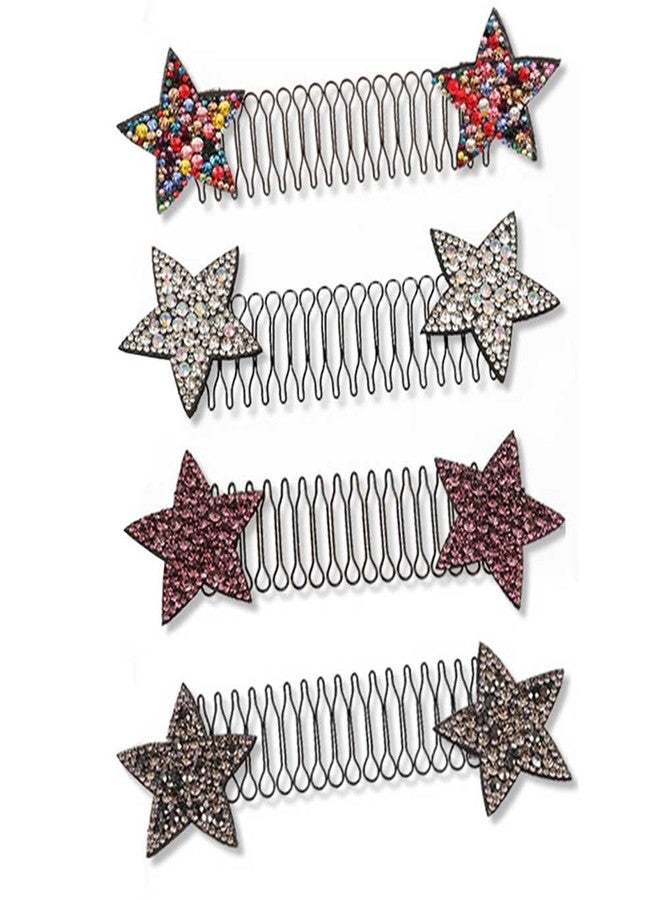 Teensery 5 Pcs Invisible Hair Clips Combs Rhinestone Star Hair Finishing Fixer Combs Stretchable Hair Comb Pins Hair Styling Accessories for Women and Girls - Image 1