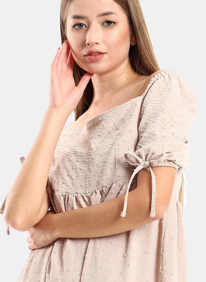 kady Jamila Women Self Stitched Square Collar Tiered Tunic ,beige-XXL - Image 4