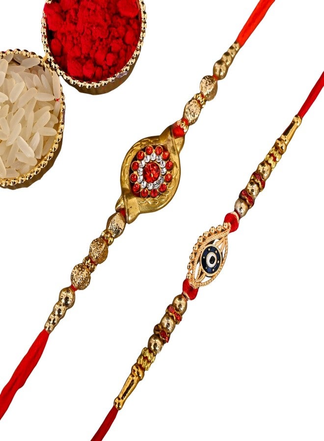 Poorak Religious Assorted Combo – 2 Rakhi, Combo Greeting Card & Roli Chawal - Image 1