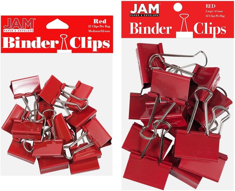 JAM Paper Colorful Binder Clips Assortment - Medium & Large Size - Red Binderclips - 27 Clips/Pack - Image 1