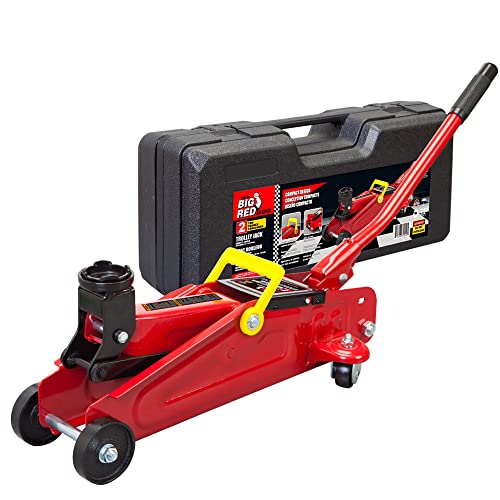 Big RED TAM820014S Torin Hydraulic Trolley Service/Floor Jack with Blow Mold Carrying Storage Case, 1.5 Ton (3,000 lb) Capacity, Red - Image 1