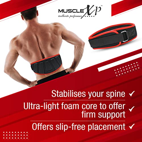 MuscleXP Gym Nylon Padded Weightlifting Belt, Unisex, Ultra-Light Foam Core For Fitness Workout, Contoured Design, Loop Closure, Black (Large Size) - Image 3